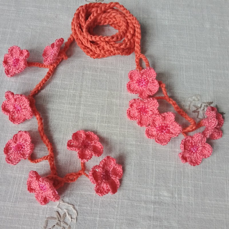 腰带手工钩织粉色钩花腰链花朵百搭纯棉女士腰带