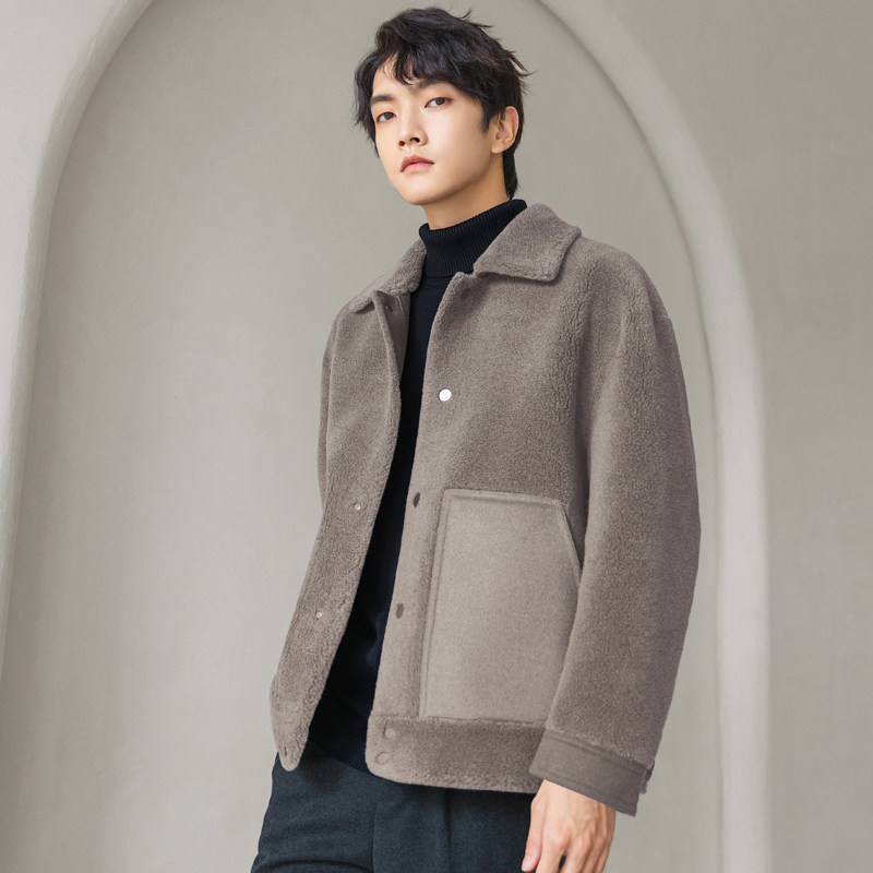 羊羔毛夹克男士皮毛一体2020新款潮流秋冬季颗粒羊剪绒羊毛呢外套