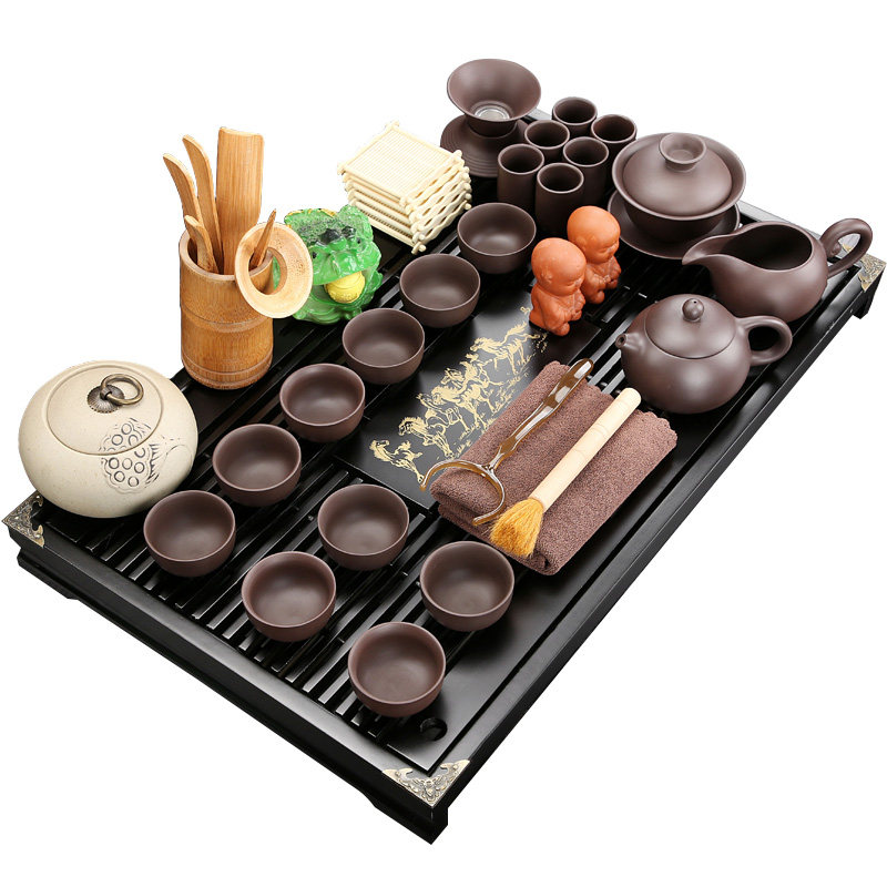 冰裂陶瓷功夫功夫茶茶具套装家用实木喝茶茶盘海茶盘