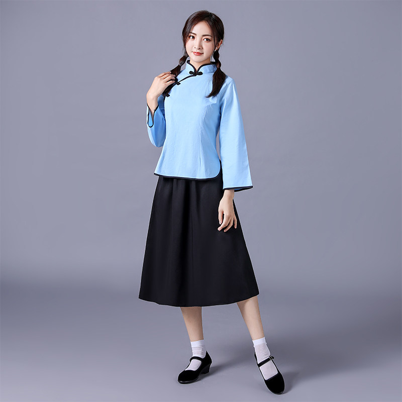 民国学生装棉麻长袖毕业班服民国风校服民族服装