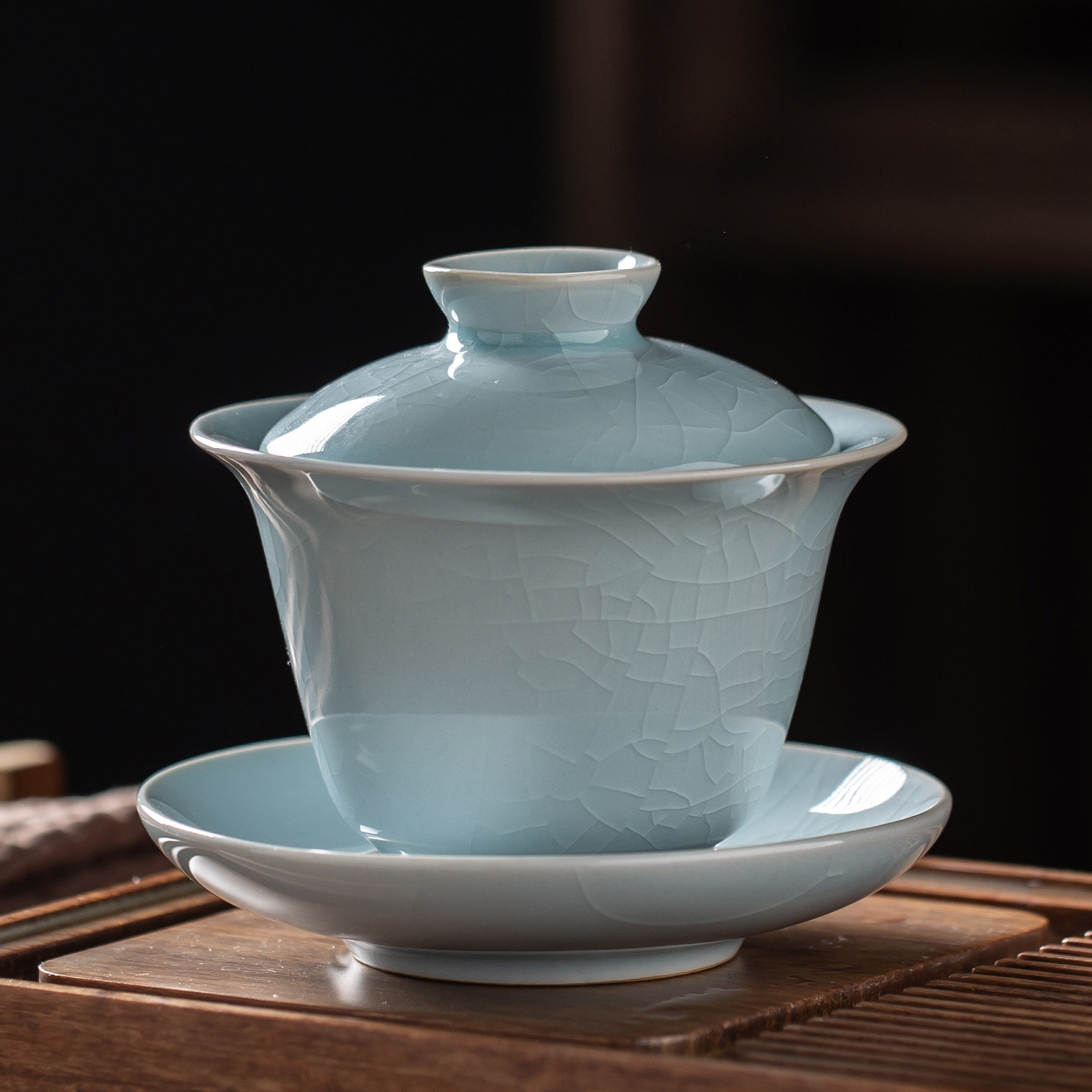 陶瓷三才盖碗单个茶杯家用大号泡茶器汝窑开片盖碗