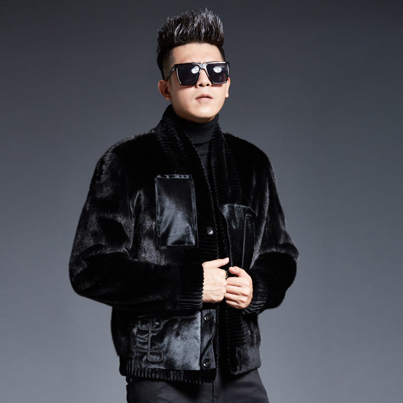 大牌貂皮大衣男整貂胎牛毛皮时尚个性水貂皮草外套男貂皮