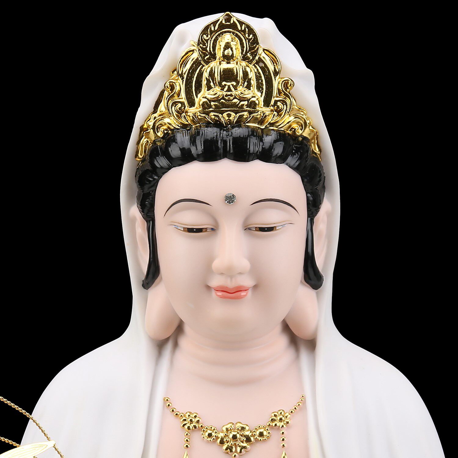 观音新款汉白玉坐莲观世音菩萨佛像陶瓷石雕白衣摆件