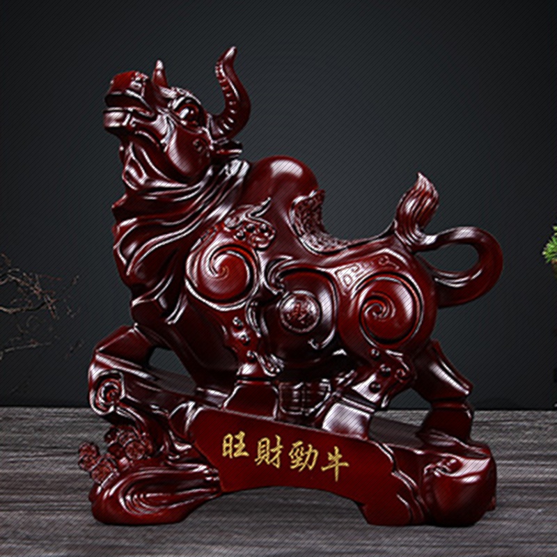 抖音新款旺财劲牛摆件华尔街牛气冲天牛乔迁办公室仿真红木开业吧