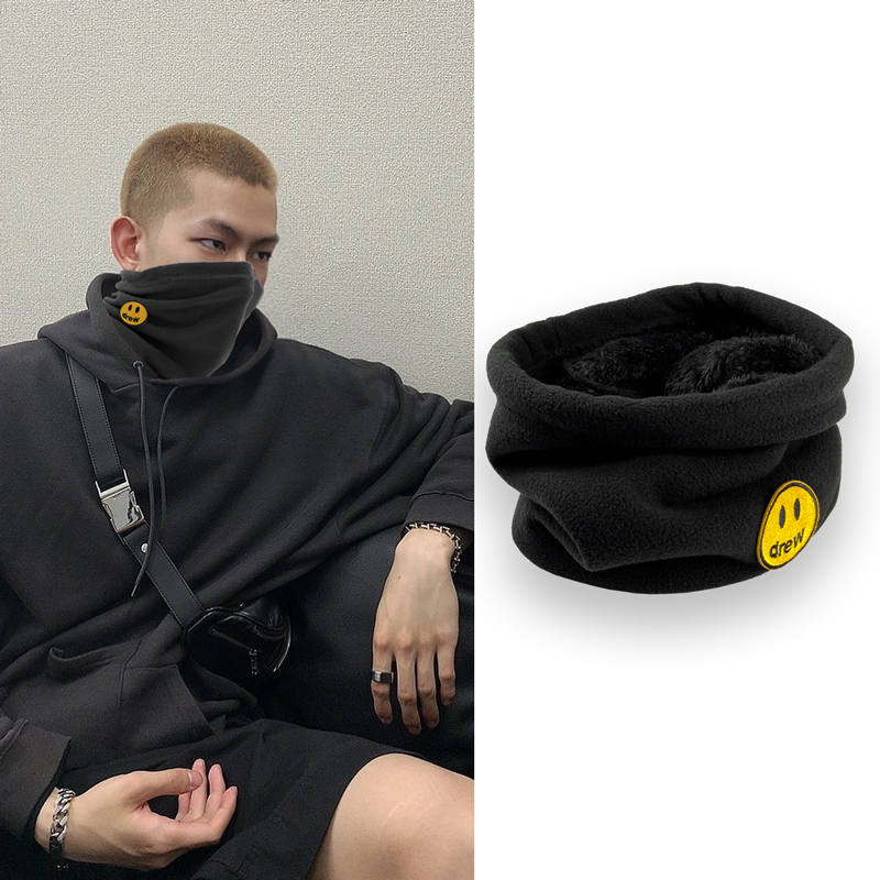 Drew比伯同款刺绣笑脸围巾围脖男潮流个性潮牌脖套男冬季保暖防风