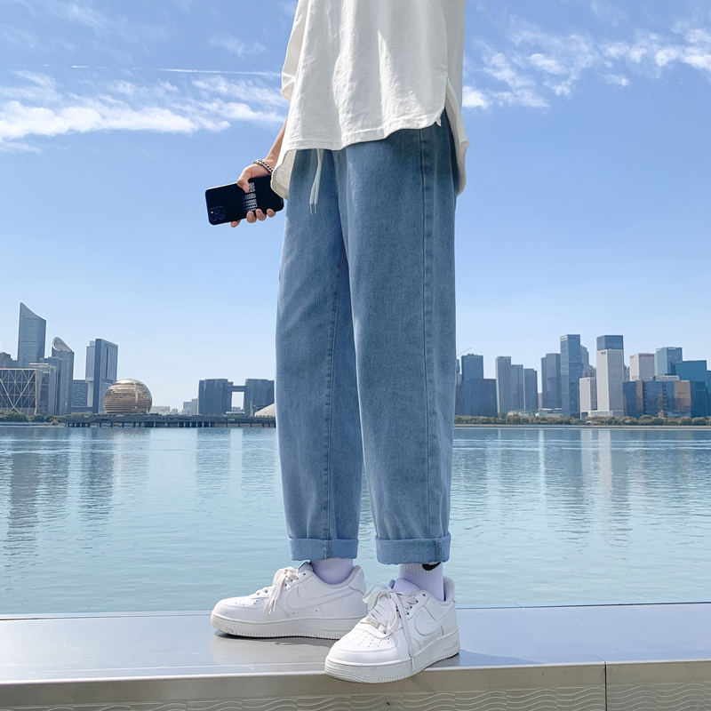 夏季薄款牛仔裤男宽松直筒潮牌韩版学生九分百搭潮流休闲长裤子男