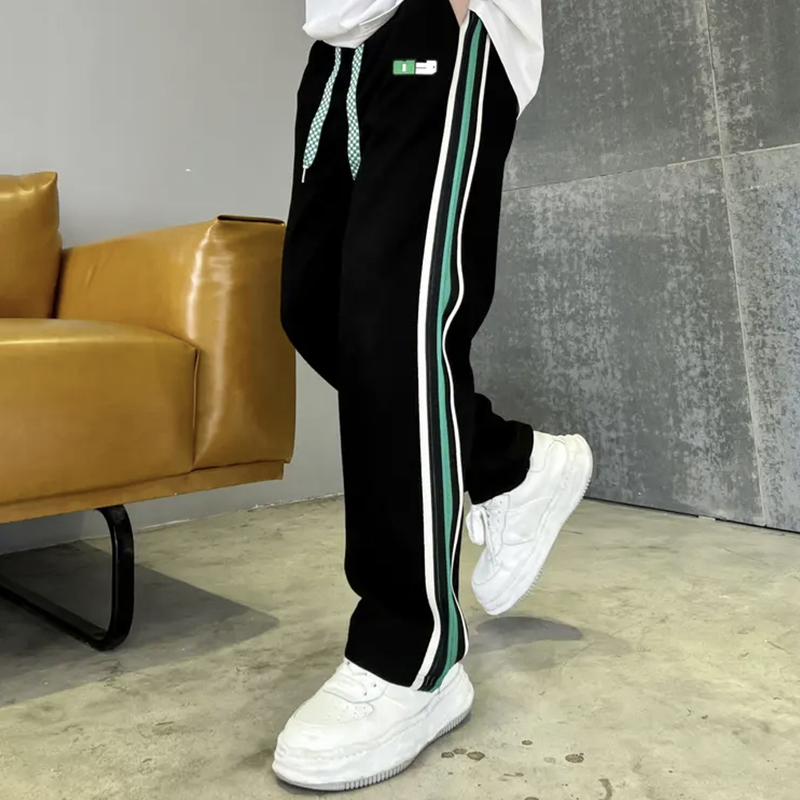 运动裤男春夏季宽松直筒卫裤侧条纹撞色垂感阔腿休闲裤子潮流长裤