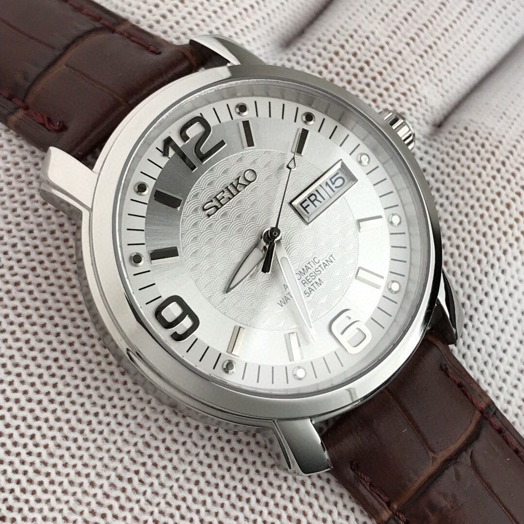 精工5号手表男双历夜光潜水全自动机械表休闲网带皮带表SNZC03K1