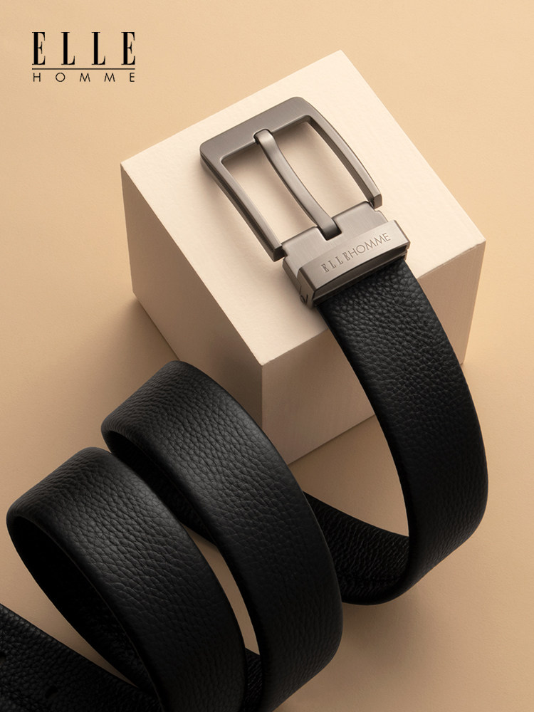 正品elle皮带男士真皮针扣腰带男纯牛皮高档腰带