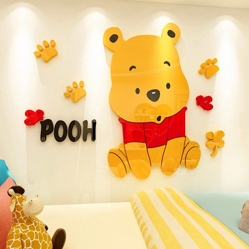 儿童房间墙面布置幼儿园教室背景墙卡通贴纸小熊墙贴