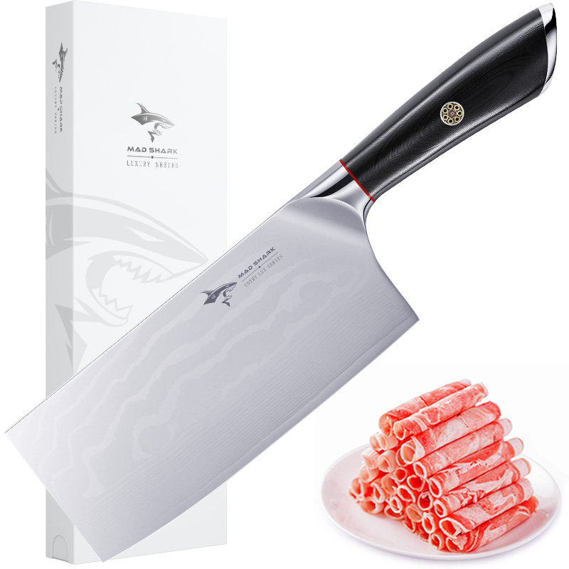 狂鲨 大马士革锰钢切片菜刀家用主厨房厨师专用超快锋利专业刀具