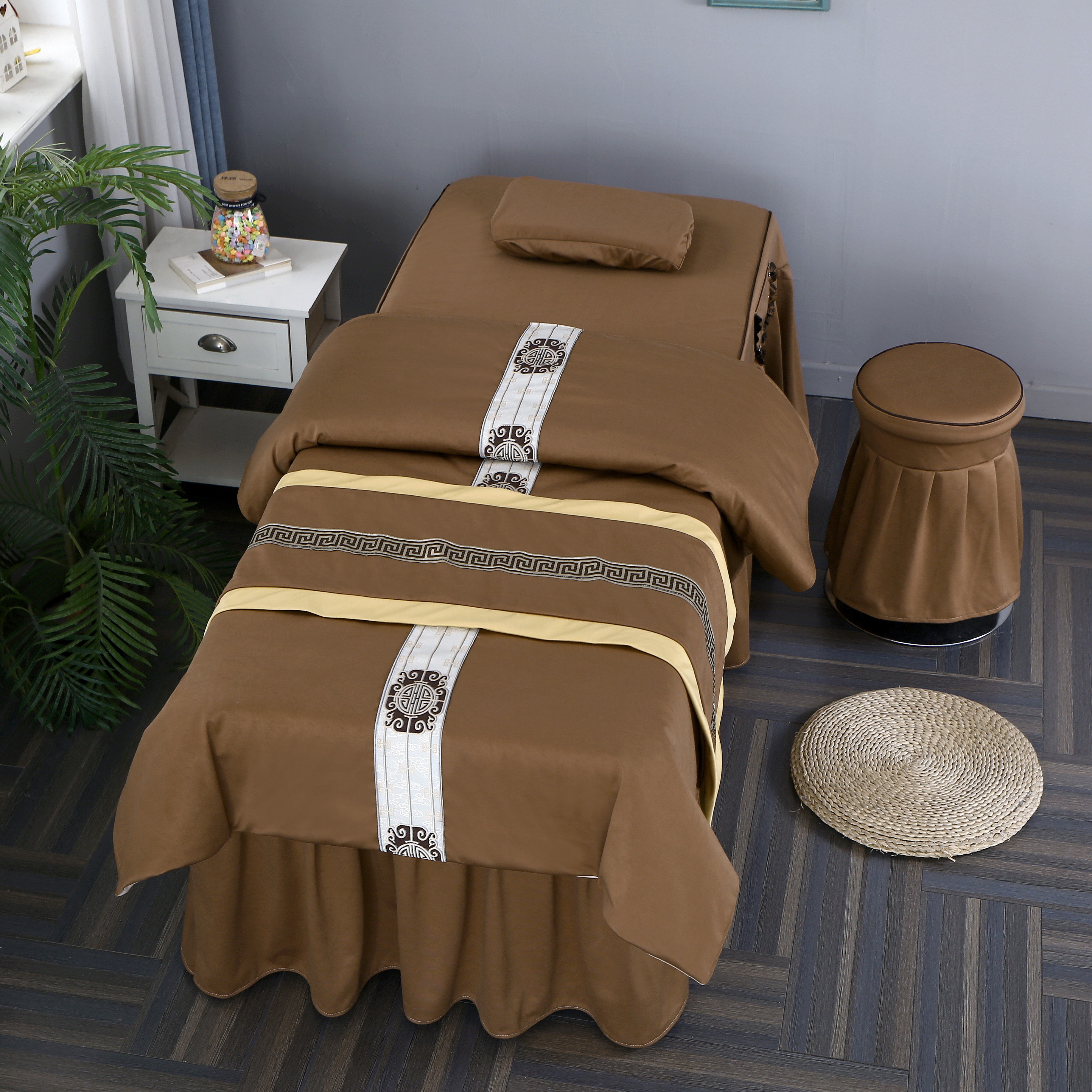 床罩简约纯色美容四件件套美容院按摩理疗推拿床罩