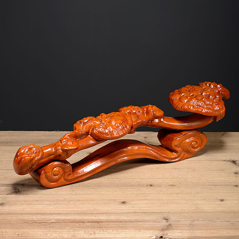 花梨实木木质如意摆件灵芝雕刻红木工艺品家居木雕