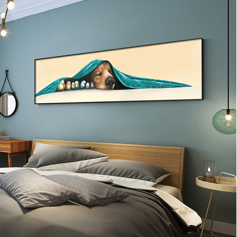 现代简约卧室床头装饰画卡通动漫小狗温馨房间壁画现代装饰画