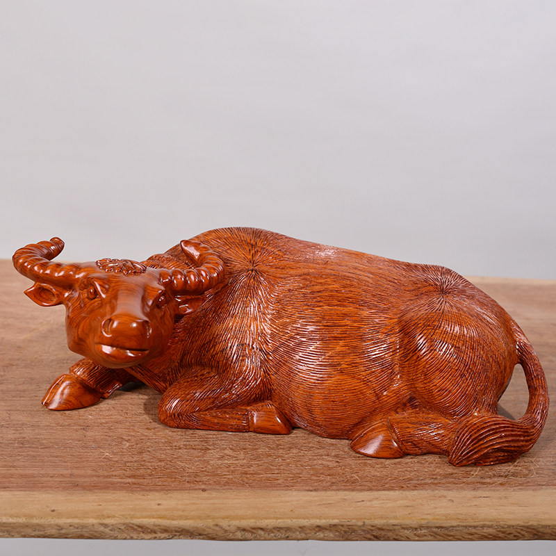 花梨实木雕刻摆件木头根雕卧牛十二生肖春耕耕牛木雕