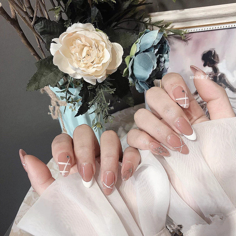 穿戴美甲法式指甲贴片可穿可拆卸成品短款防水美甲工具