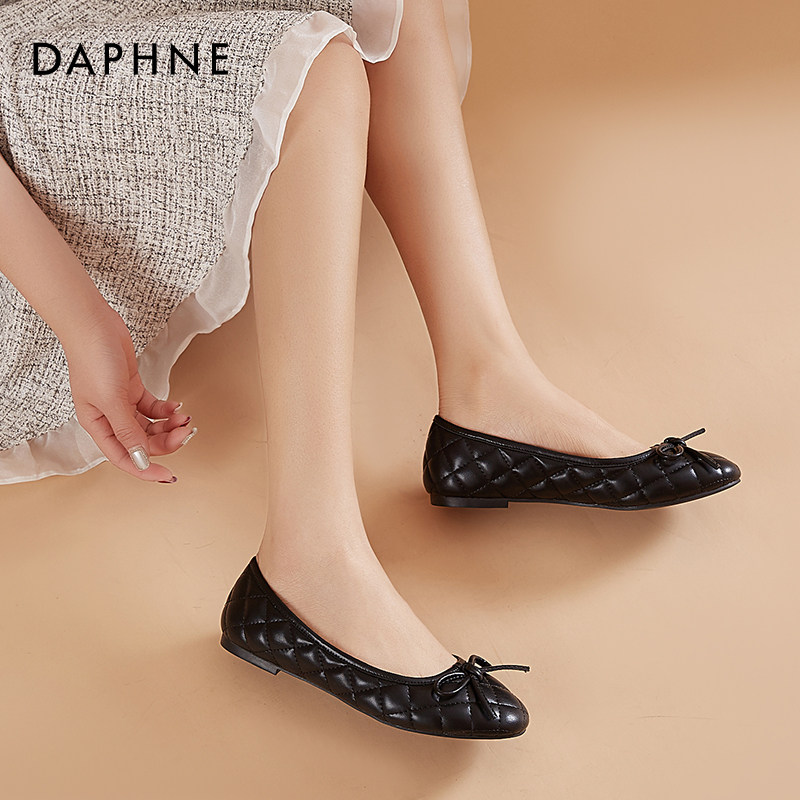 达芙妮船鞋女2020年新款蝴蝶结奶奶鞋平平底浅口单鞋软单鞋