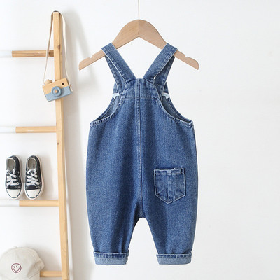 宝宝牛仔背带裤秋款男女儿童韩版洋气开裆连体裤婴幼童品质吊带裤