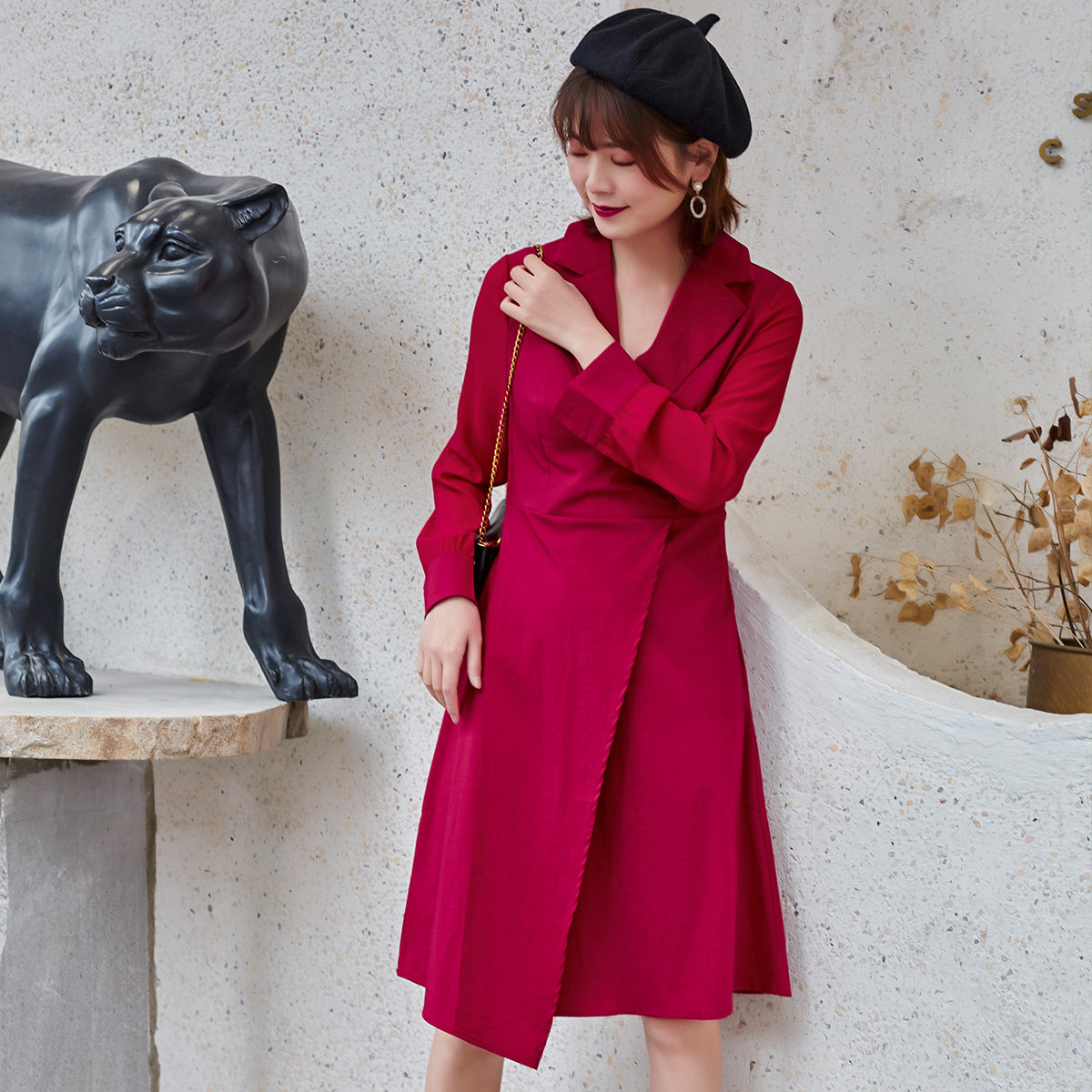 keely宜立新款淑女复古气质显白收腰女连衣裙连衣裙