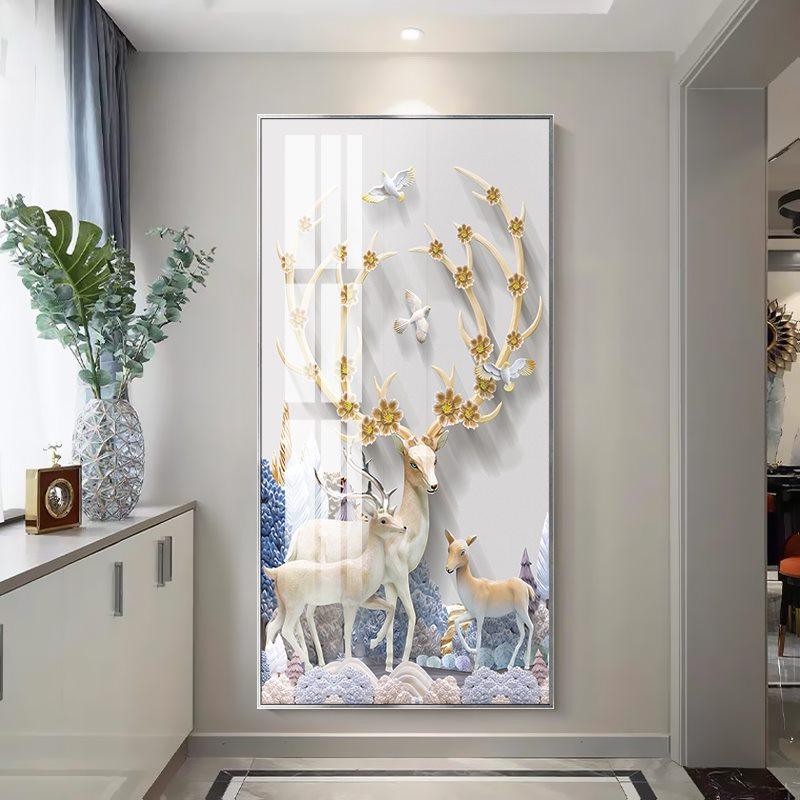 现代简约玄关背景墙装饰画发财财鹿走廊过道墙上挂画现代装饰画
