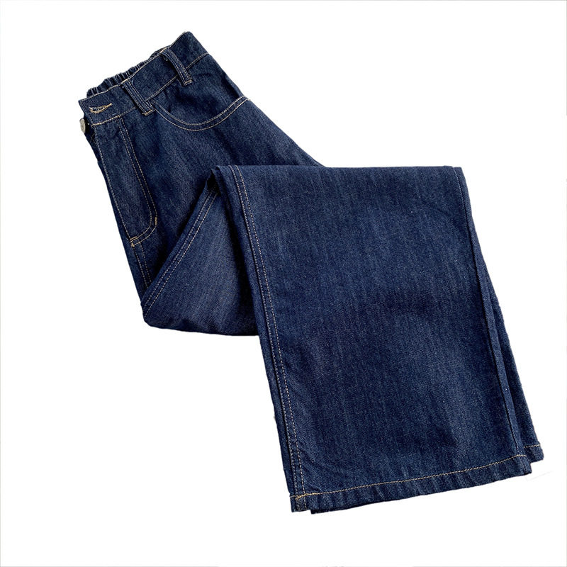 慕兰妍美式复古深蓝色牛仔裤女高腰直筒宽松显瘦休闲阔腿百搭长裤