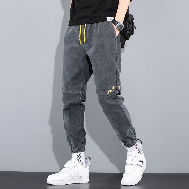 松紧腰束脚牛仔裤男宽松韩版潮流夏季哈伦裤子男生潮牌百搭春季