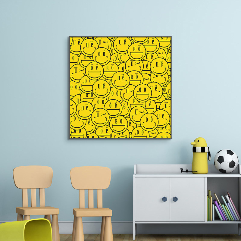 smile笑脸小众艺术装饰画黄色正方形客厅挂画餐厅现代装饰画