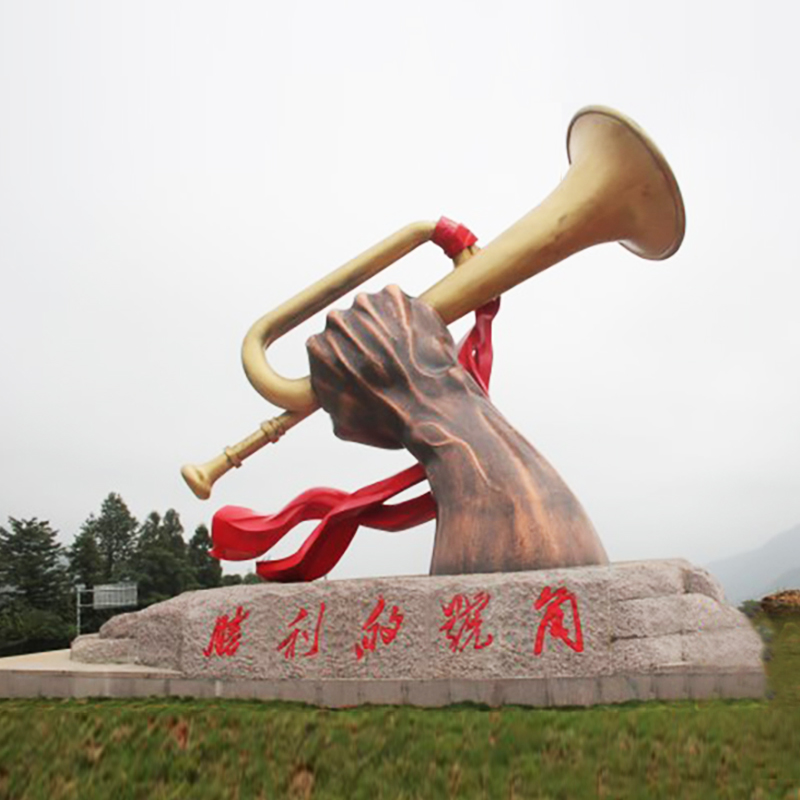 雕塑胜利号角加工玻璃钢铸铜军人主题定制户外摆件