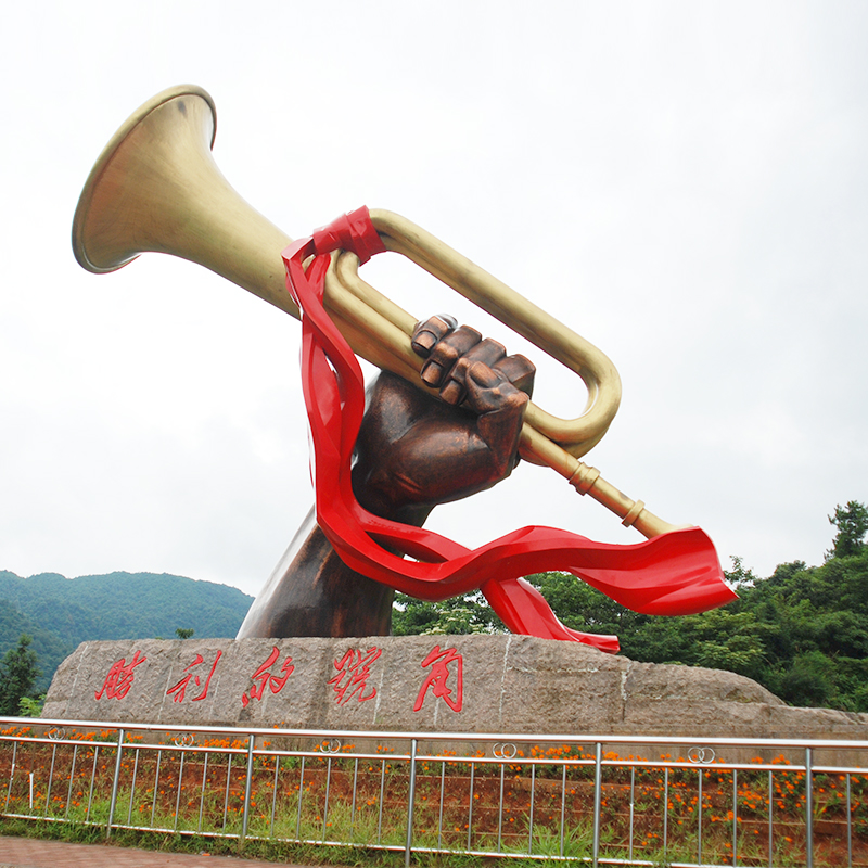 雕塑胜利号角加工玻璃钢铸铜军人主题定制户外摆件