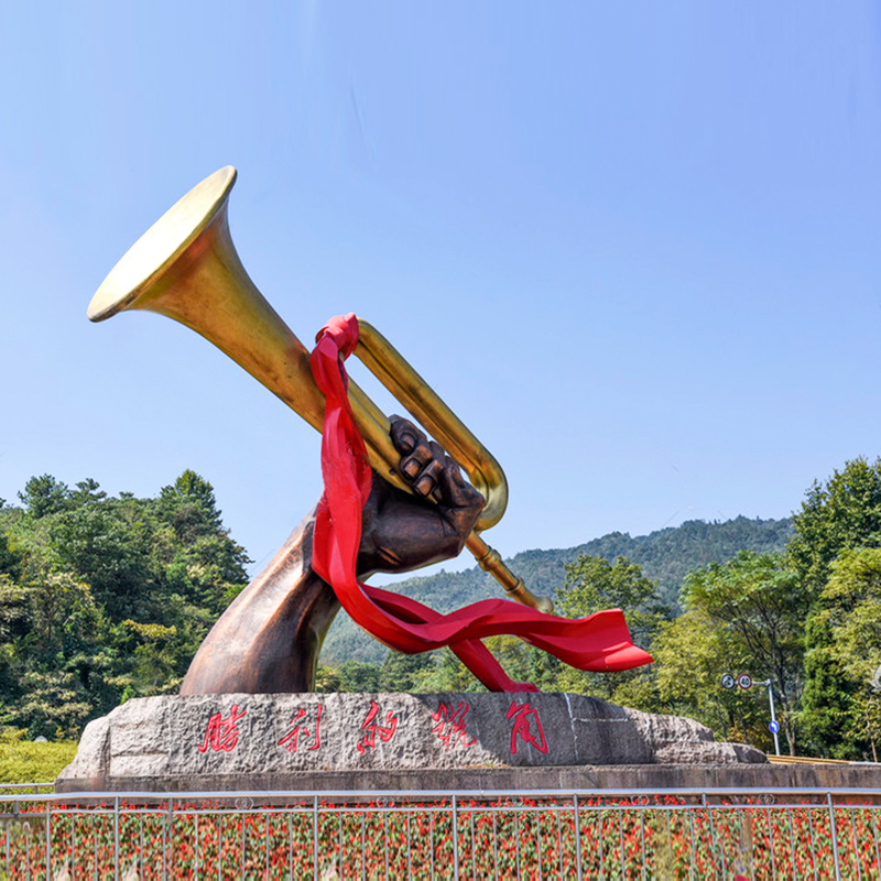 雕塑胜利号角加工玻璃钢铸铜军人主题定制户外摆件