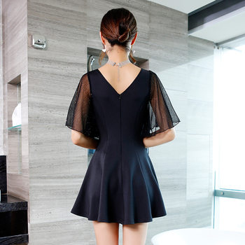 ໂສ້ງຂາສັ້ນ sexy ແບບ A-line miniskirt nightclub deep V butterfly sleeve high-waisted slim short dress