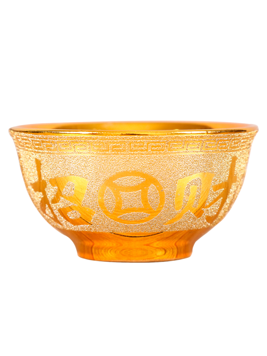 饭碗陶瓷斋碗工艺摆件餐具沙金金饭碗碗