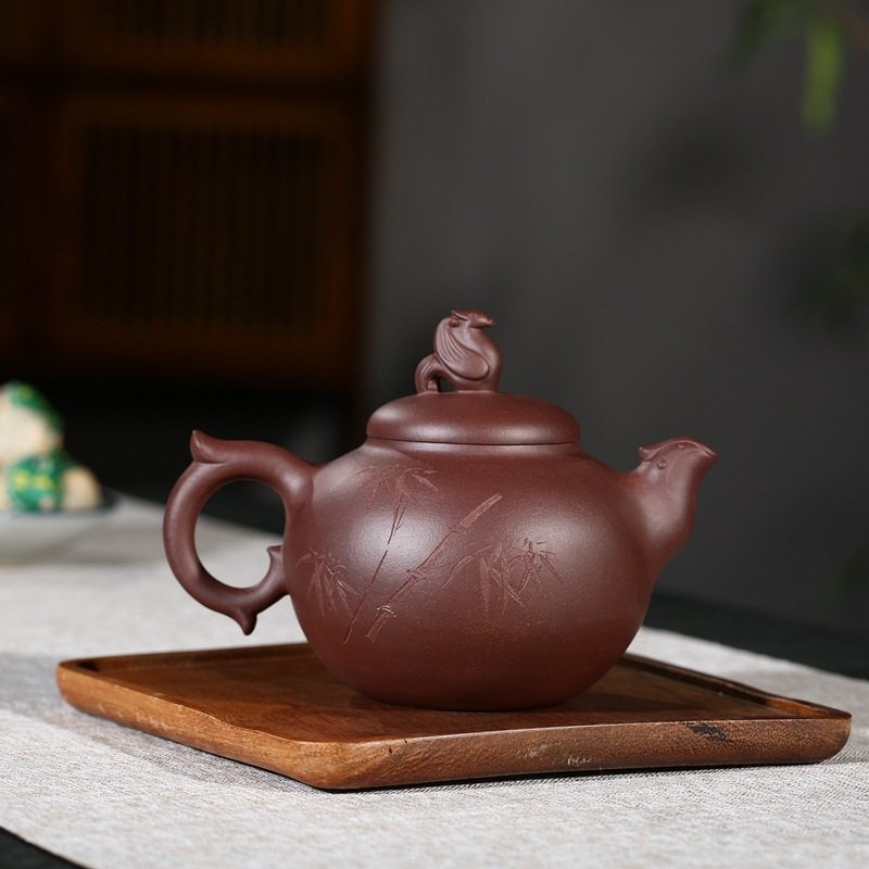 新品爆款宜兴正品名家紫砂壶原矿紫泥大品凤鸣开水器