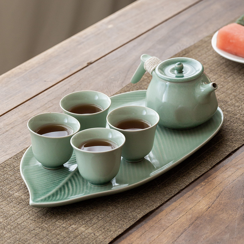 陶瓷茶具松青釉陶套装装小日式茶壶简约家用花茶机