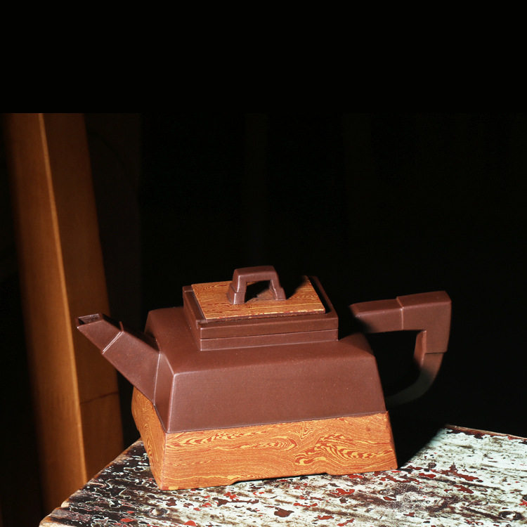 宜兴紫砂茶壶早期回流老壶吕尧臣绞泥抽盖四方壶纯手暖酒机