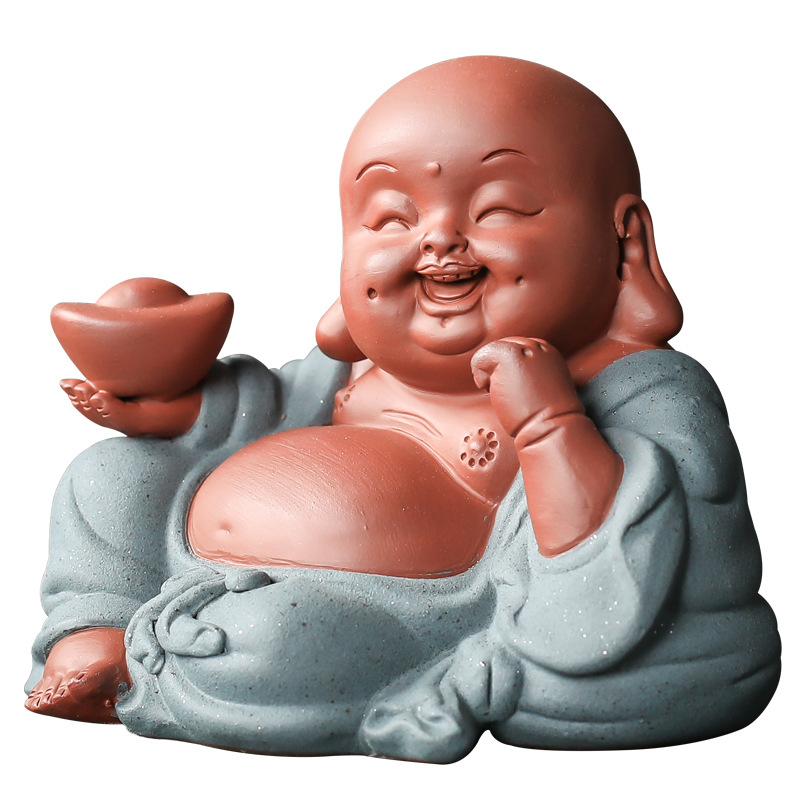 紫砂茶宠件大肚弥勒佛可精品茶玩茶具配件车载开水器