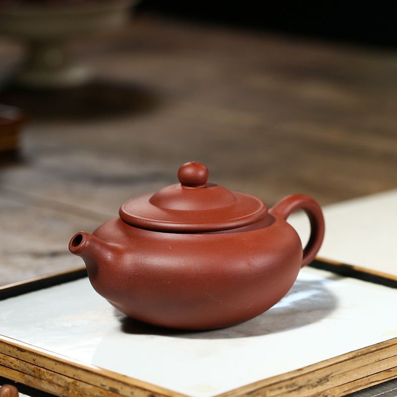 紫砂壶精品宜兴实力派艺人手制大红红袍扁玉茶壶花茶机