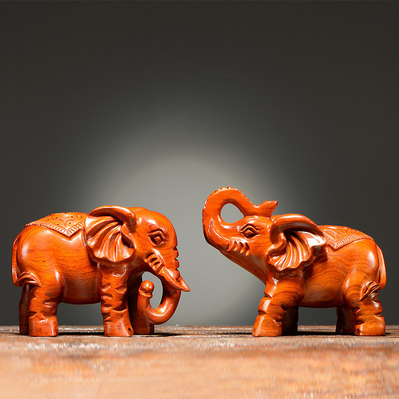 花梨木雕大象摆件一对对象实木木头小象客厅木雕