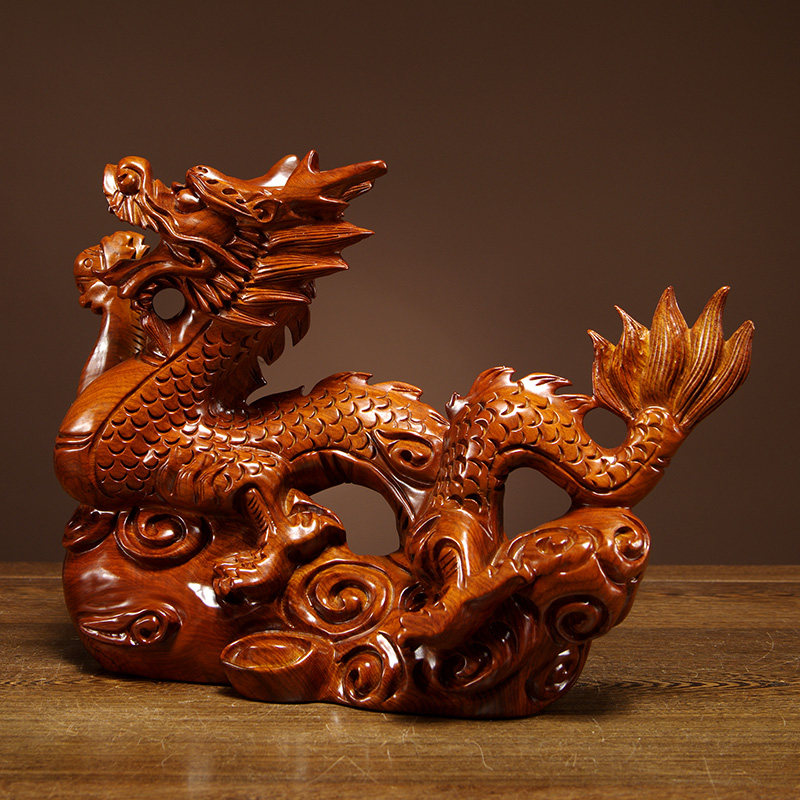 花梨龙家居送礼工艺品红木装饰办公室客厅生肖实木木雕
