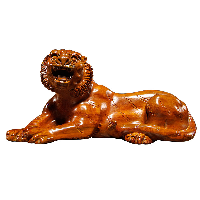 花梨木雕卧虎摆件实木木质十二生肖老虎红木家居摆件