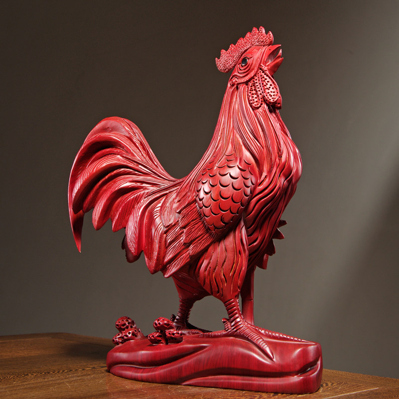 红花花梨木雕大公鸡摆件实木木质动物十二生肖家居摆件