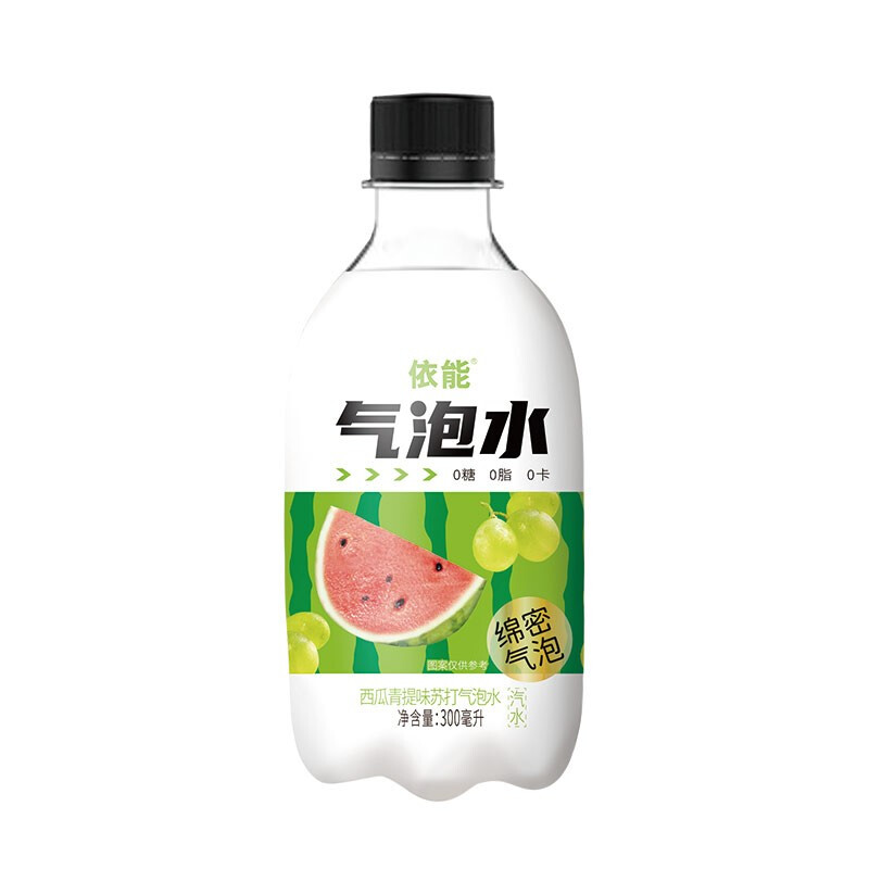 依能绵密气泡苏打水多口味汽水饮料300ml12瓶塑膜包装