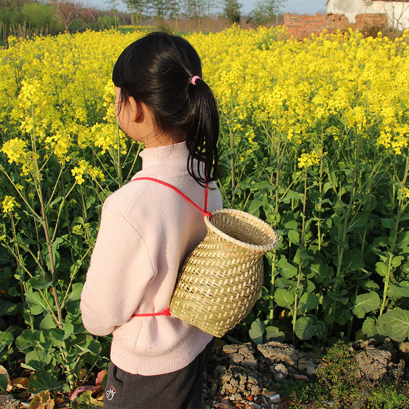竹编手工儿童小背篓舞蹈道具竹制品鱼篓竹篓采茶竹编