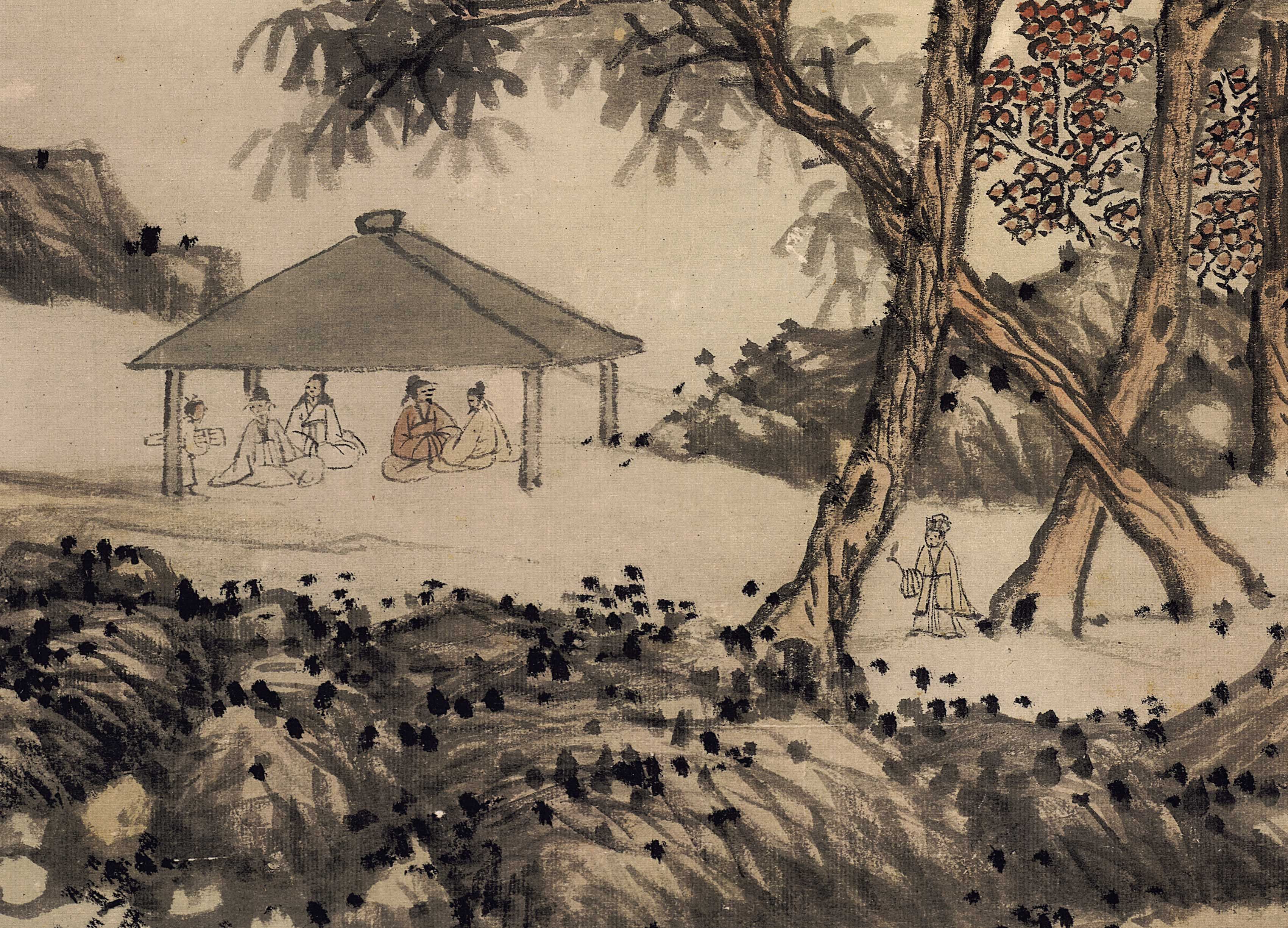 明沈周山水图魏园雅集四家山水画国画仿古古画装饰国画