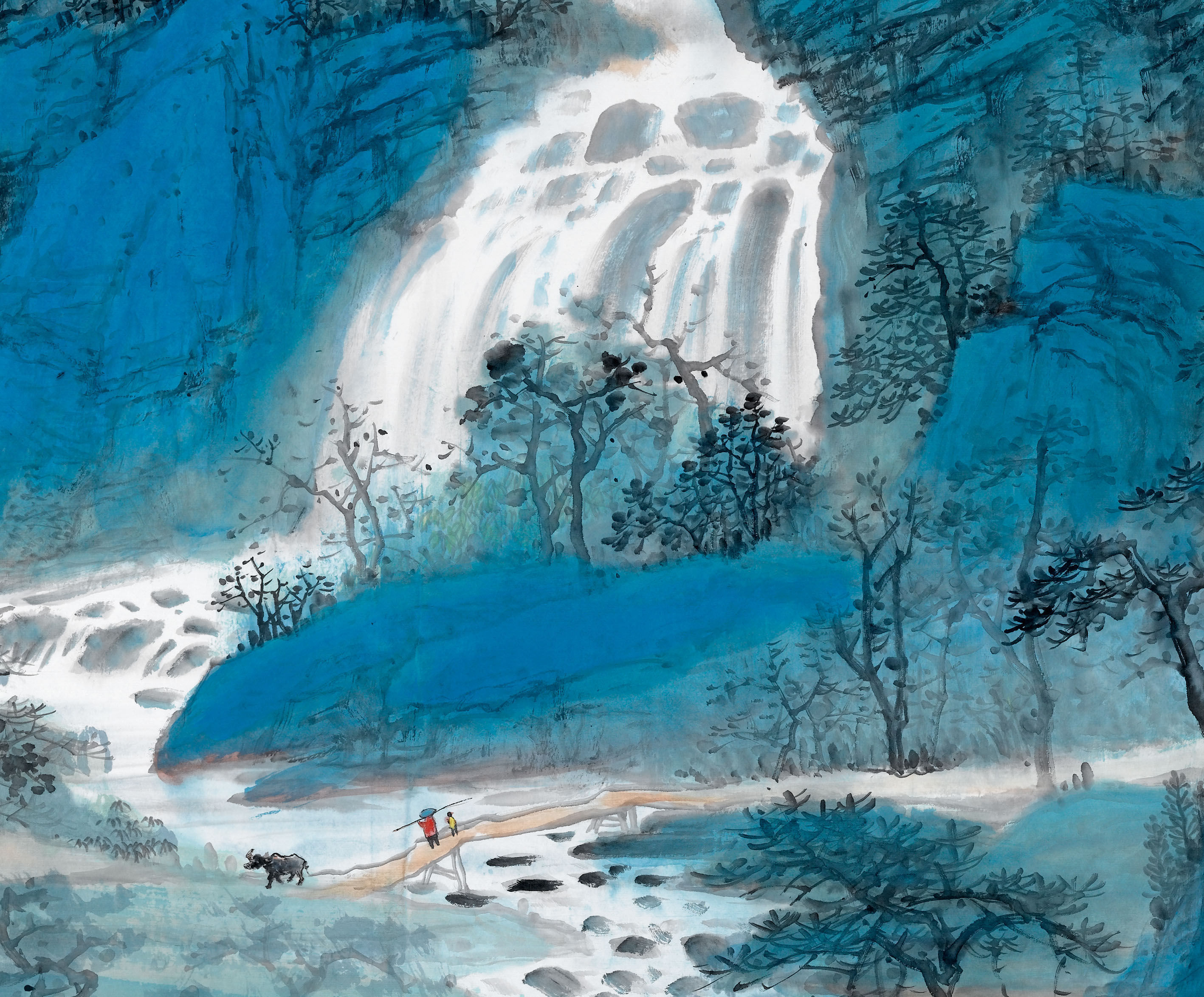 近现代复制清微高清微临摹装饰画吴广山水画国画水墨国画