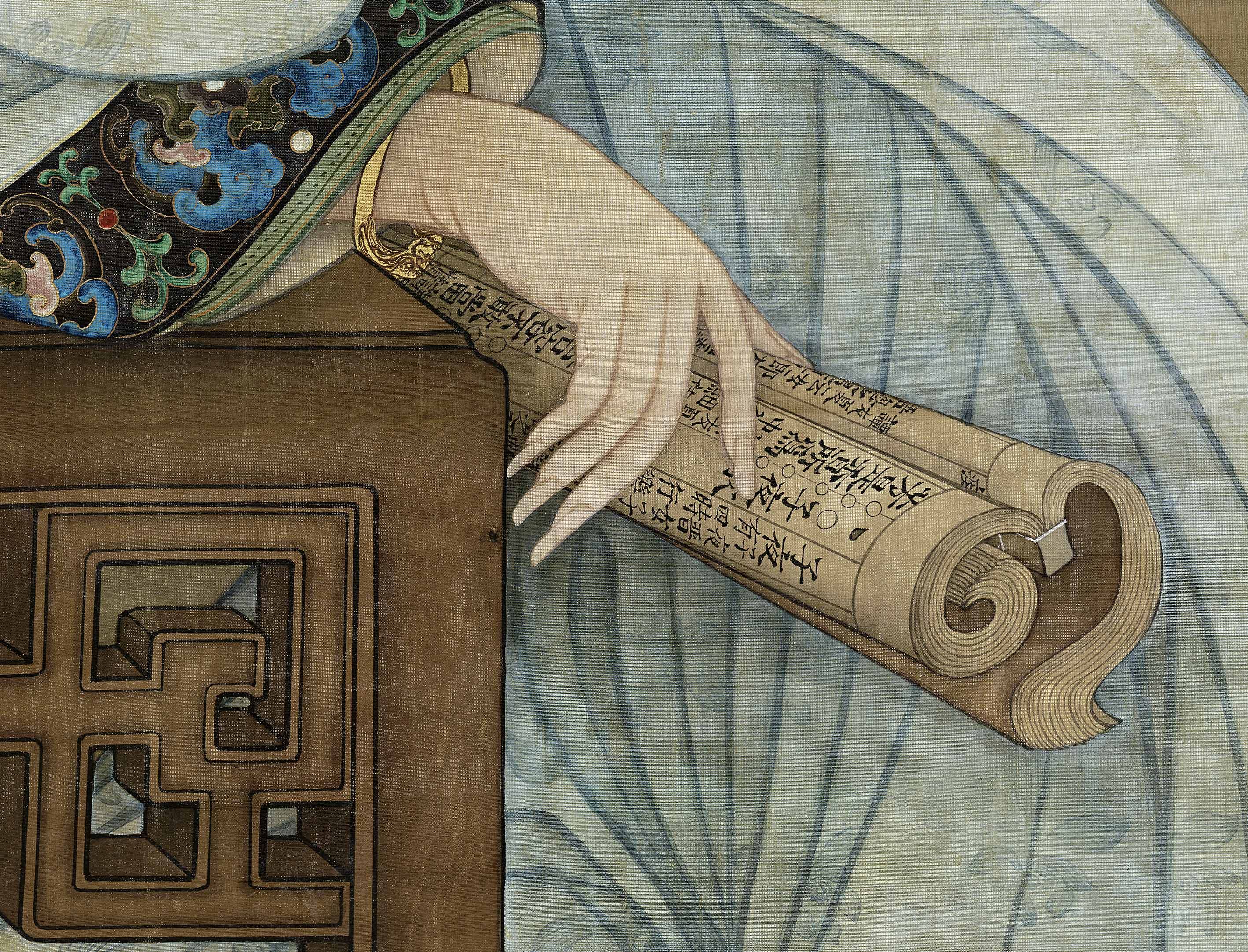 冷枚春闺读图工笔国画绢布真迹复制高清艺术国画