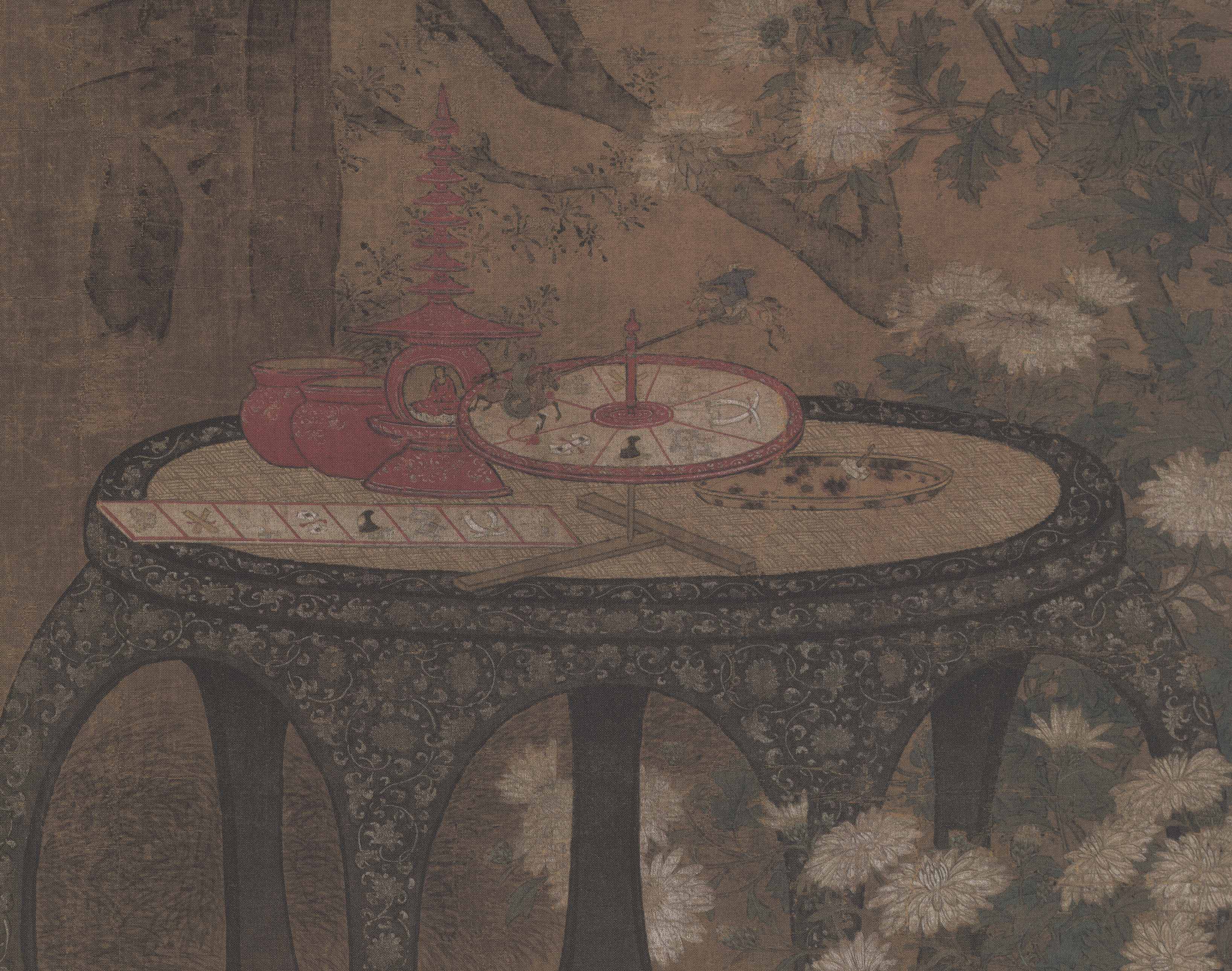 宋苏汉臣秋庭戏婴图高清微国画绢布画心厅玄关国画