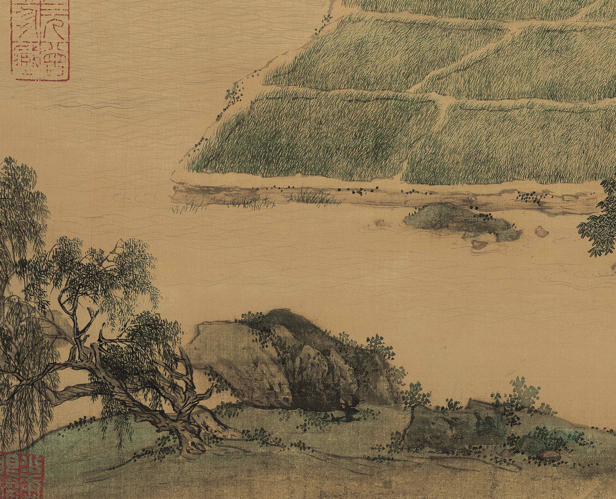 明仇英莲溪鱼隐图玄关国画装饰画挂画山水风景画国画