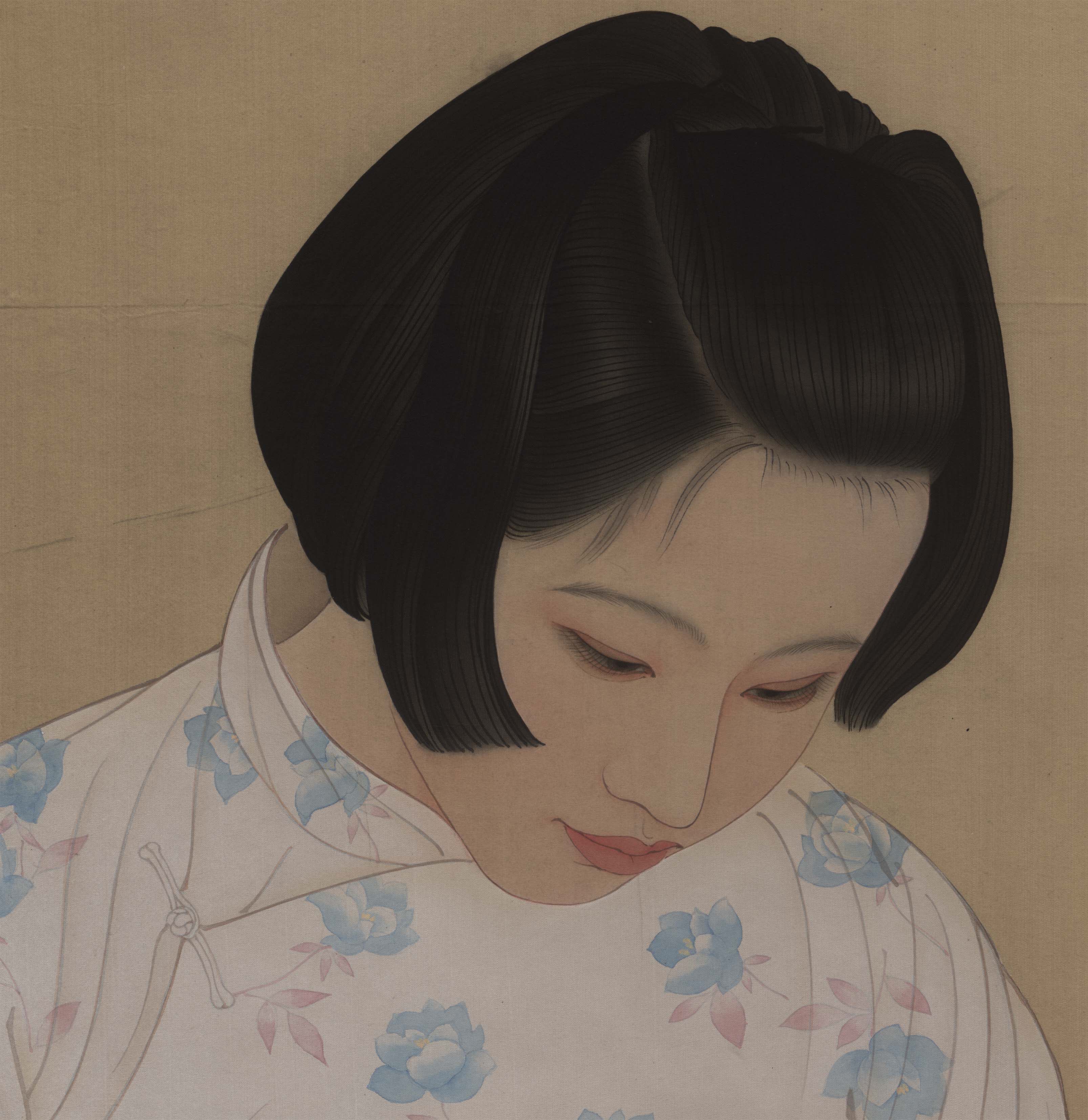 新品临摹清微高清微画心近现代绢本工笔人物婆娘国画