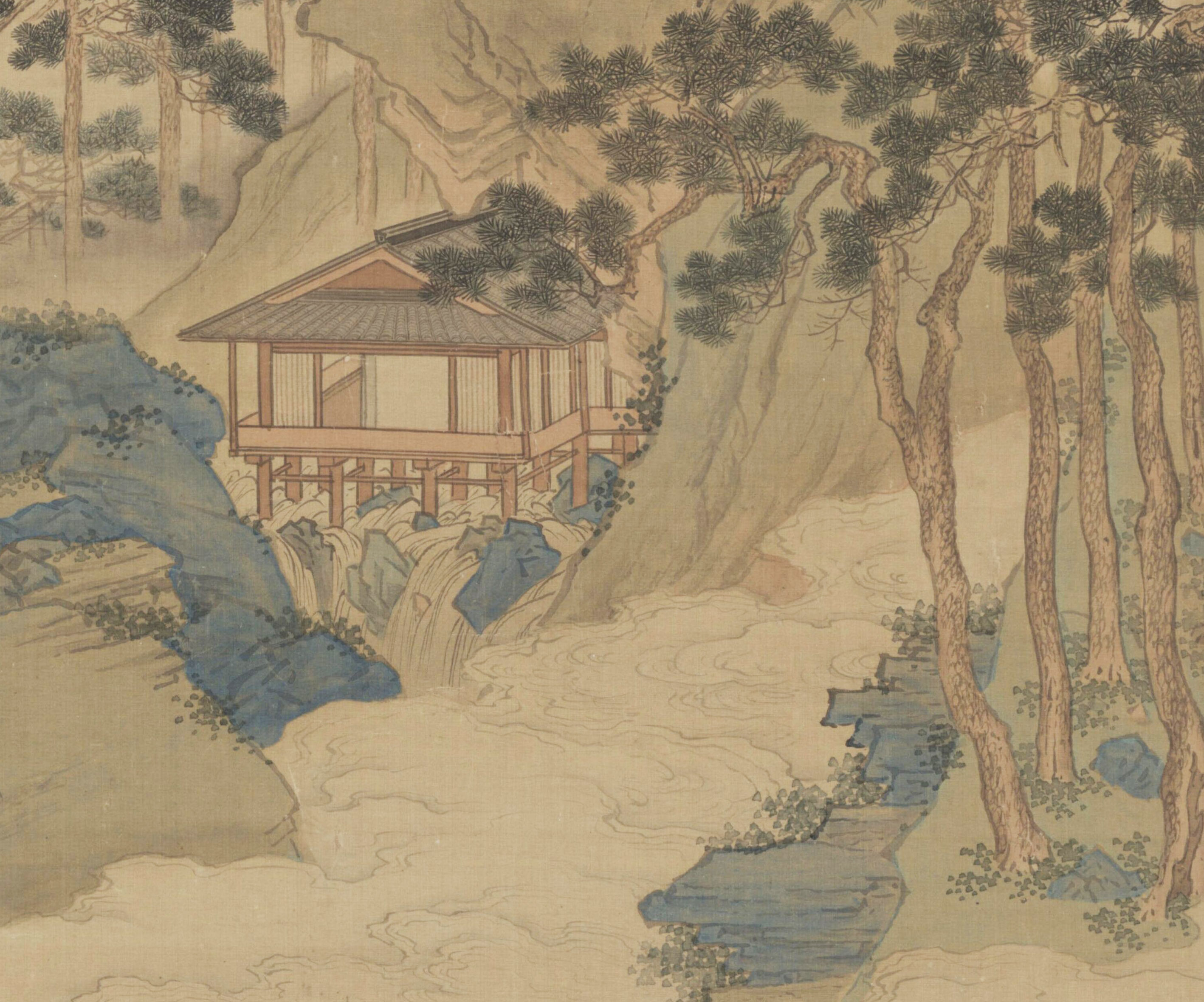 明仇复制清微高清微临摹画心英玉绢布山水画古典国画